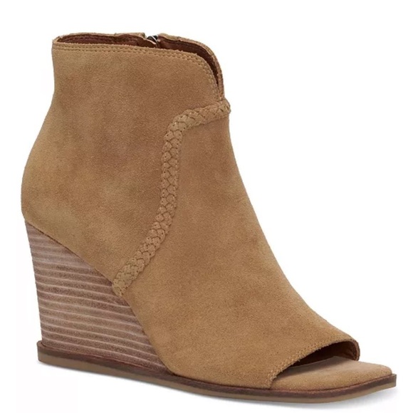 Lucky Brand Shoes - Lucky Brand Lureli Peep-Toe Wedge Booties suede tan size 10 new